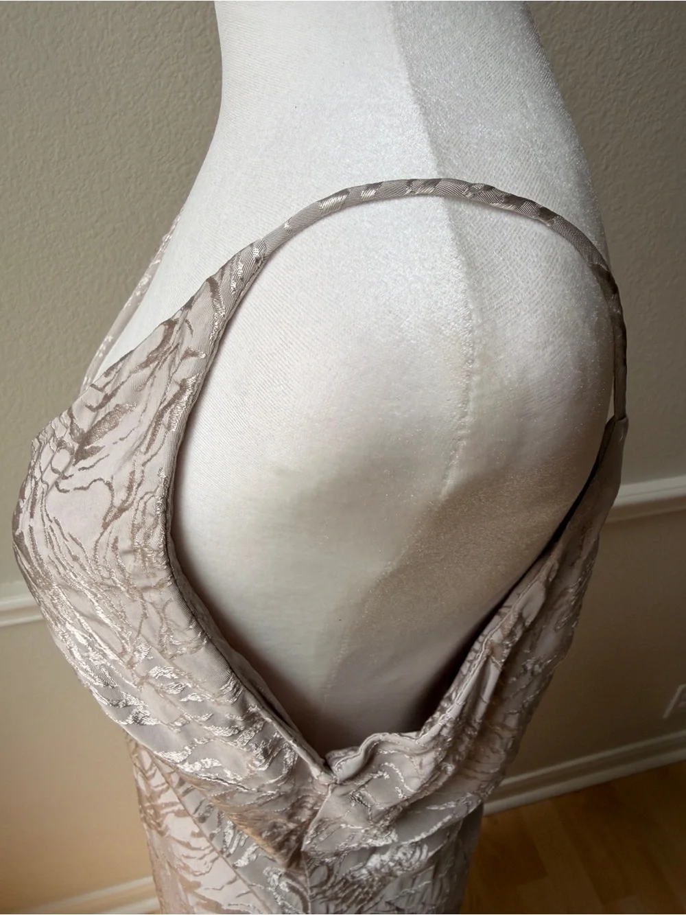 H&M Jacquard Slip‎ Dress Satin V-Neck Midi Champagne Beige Fairy Minimalist